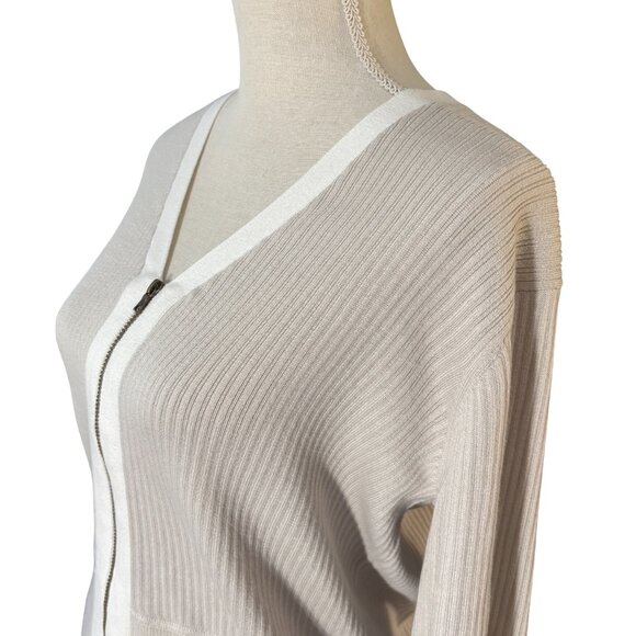 Rhone women's Pars Zip-Up Cardigan Sweater size M medium sand gray white ribbed - Picture 8 of 10